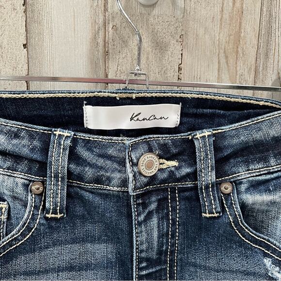 Kancan High Rise Ankle Skinny Stretch Jean Frayed Hem Dark Wash 5/26 - Picture 4 of 9